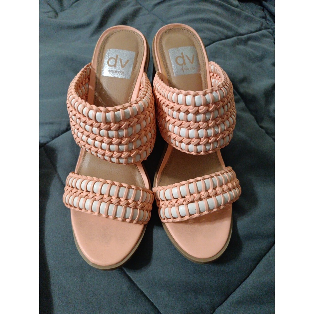 Dolce Vita Rozie Braided block heel sandals Size 8 Coral White Brown Slip On